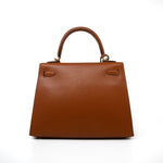 Hermes Handbag Brown Kelly 25 Pain d’Epice Chèvre Mysore Goatskin Gold Plated Hardware Y Stamp - Redeluxe