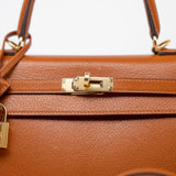 Hermes Handbag Brown Kelly 25 Pain d’Epice Chèvre Mysore Goatskin Gold Plated Hardware Y Stamp - Redeluxe