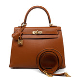 Hermes Handbag Brown Kelly 25 Pain d’Epice Chèvre Mysore Goatskin Gold Plated Hardware Y Stamp - Redeluxe