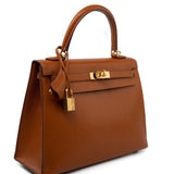 Hermes Handbag Brown Kelly 25 Pain d’Epice Chèvre Mysore Goatskin Gold Plated Hardware Y Stamp - Redeluxe