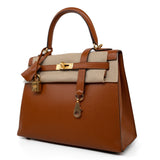 Hermes Handbag Brown Kelly 25 Pain d’Epice Chèvre Mysore Goatskin Gold Plated Hardware Y Stamp - Redeluxe