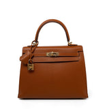 Hermes Handbag Brown Kelly 25 Pain d’Epice Chèvre Mysore Goatskin Gold Plated Hardware Y Stamp - Redeluxe