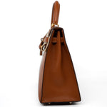 Hermes Handbag Brown Kelly 25 Pain d’Epice Chèvre Mysore Goatskin Gold Plated Hardware Y Stamp - Redeluxe