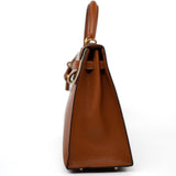 Hermes Handbag Brown Kelly 25 Pain d’Epice Chèvre Mysore Goatskin Gold Plated Hardware Y Stamp - Redeluxe