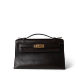 Hermes Handbag Brown / Kelly Kelly Pochette Ebene (Brown) Swift Leather Gold Plated Hardware H Square Stamp - Redeluxe