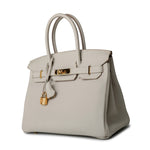 Hermes Handbag Cream Birkin 30 Beton Veau Togo Leather Gold Plated U Stamp 2022 - Redeluxe