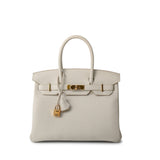 Hermes Handbag Cream Birkin 30 Beton Veau Togo Leather Gold Plated U Stamp 2022 - Redeluxe