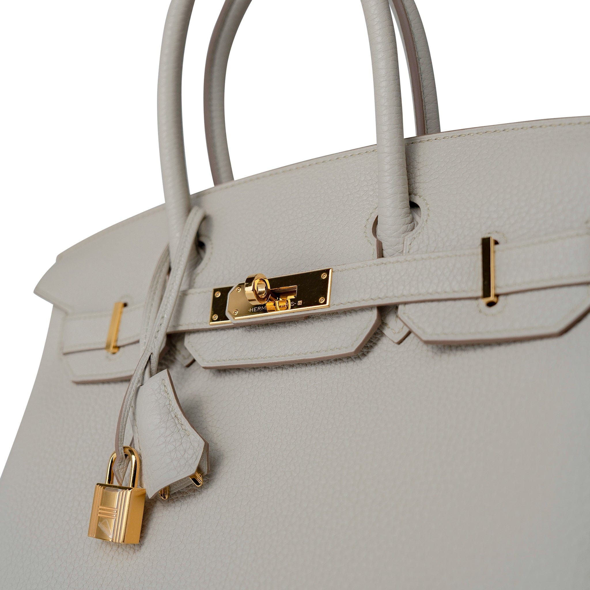 Hermes Handbag Cream Birkin 30 Beton Veau Togo Leather Gold Plated U Stamp 2022 - Redeluxe