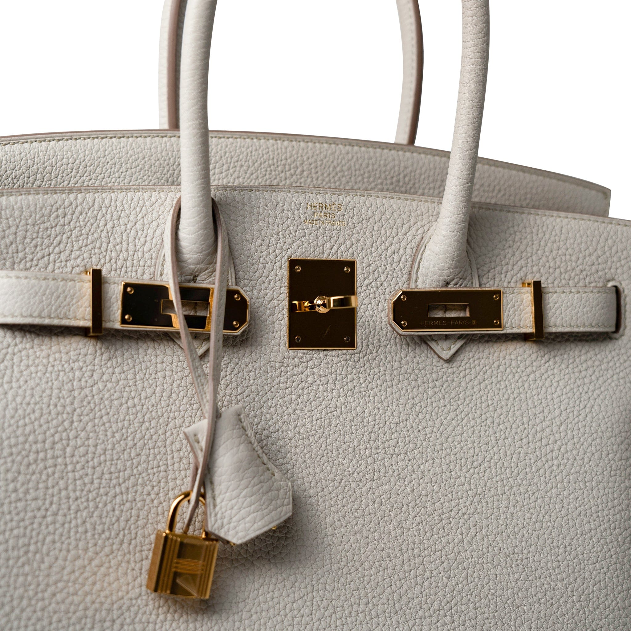 Hermes Handbag Cream Birkin 30 Beton Veau Togo Leather Gold Plated U Stamp 2022 - Redeluxe