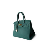 Hermes Handbag Green Birkin 30 Malachite Togo Gold Plated C Stamp - Redeluxe