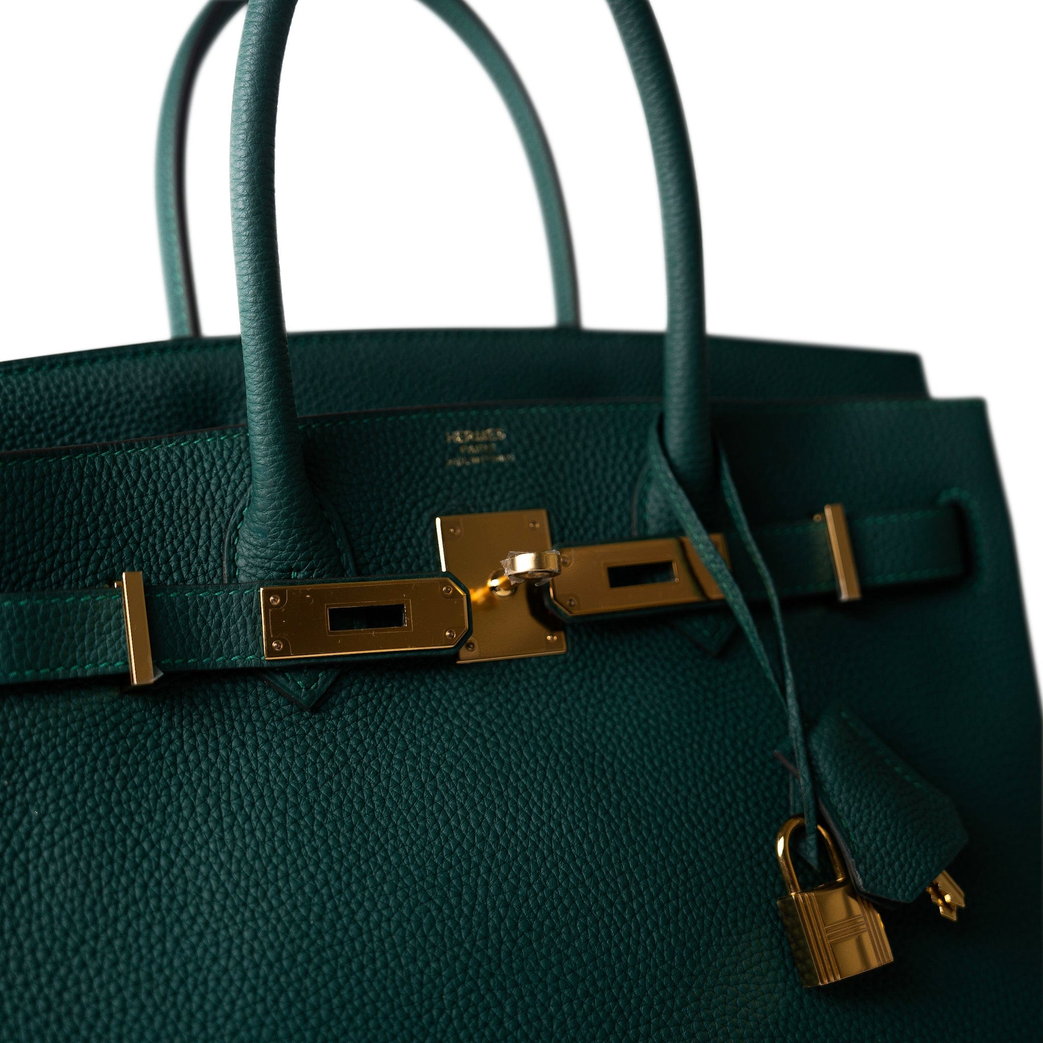 Hermes Handbag Green Birkin 30 Malachite Togo Gold Plated C Stamp - Redeluxe