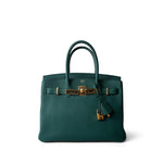 Hermes Handbag Green Birkin 30 Malachite Togo Gold Plated C Stamp - Redeluxe