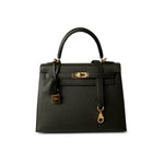 Hermes Handbag Green Hermes Kelly 25 Sellier Vert De Gris Veau Epsom Leather Gold Plated Y Stamp - Redeluxe