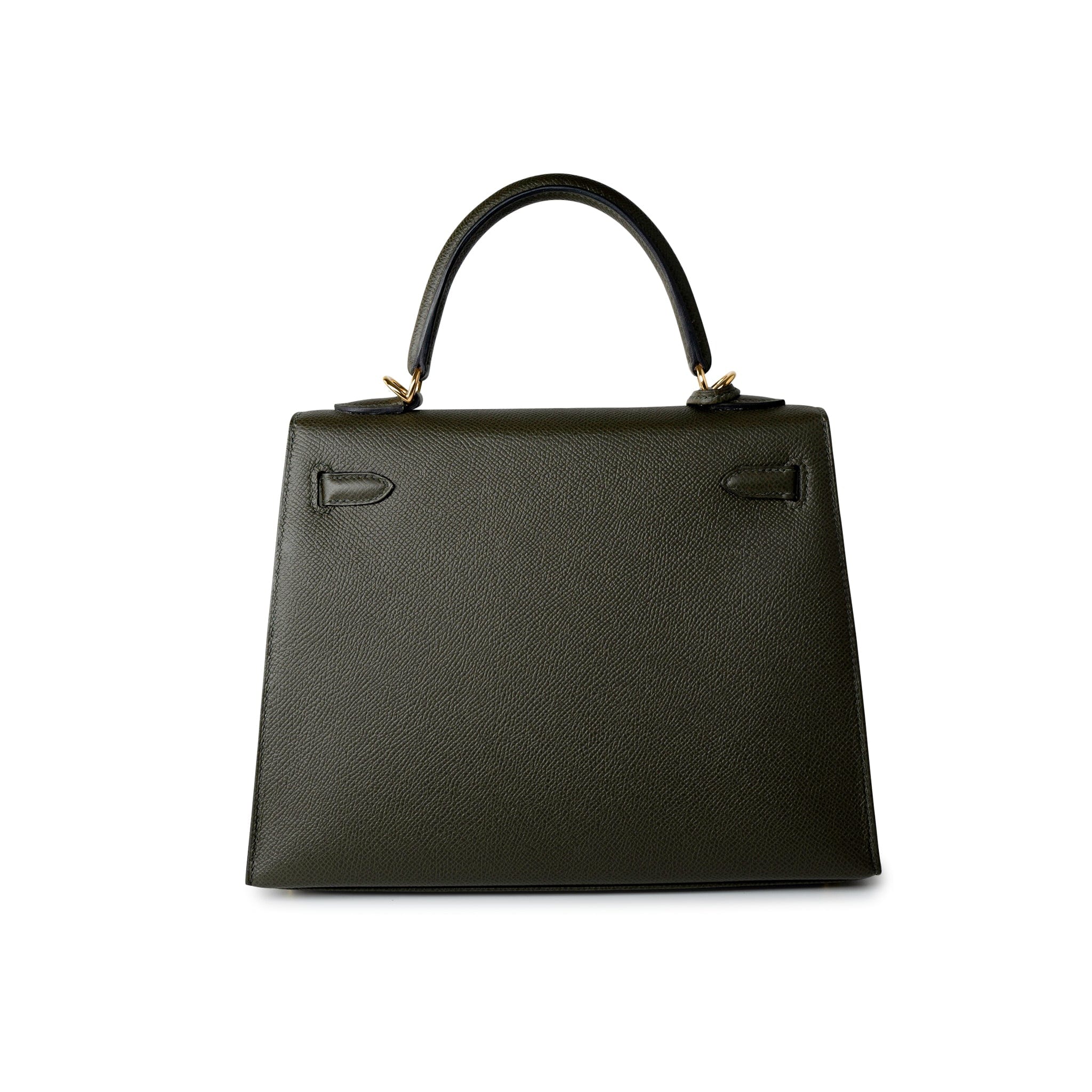 Hermes Handbag Green Hermes Kelly 25 Sellier Vert De Gris Veau Epsom Leather Gold Plated Y Stamp - Redeluxe