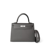 Hermes Handbag Grey Kelly Sellier 25 Gris Meyer Epsom Palladium Plated U Stamp - Redeluxe