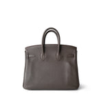 Hermes Handbag Grey (Sold) Birkin 25 Etain Clemence Gold Plated O Square Stamp - Redeluxe