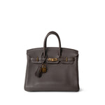 Hermes Handbag Grey (Sold) Birkin 25 Etain Clemence Gold Plated O Square Stamp - Redeluxe