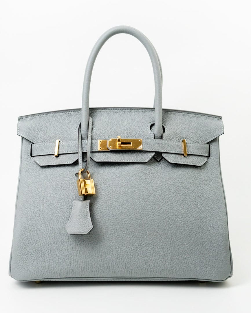 Hermes Handbag Hermes Birkin 30 Togo Blue Glacier Gold Plated - Redeluxe