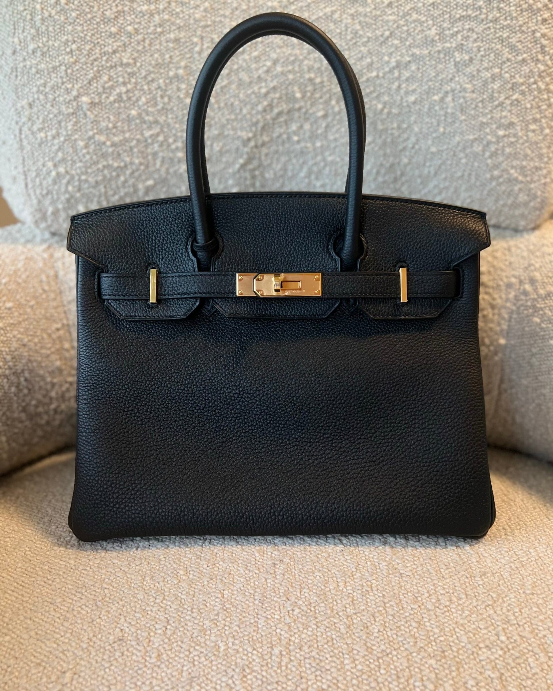 Hermes Handbag Hermes Birkin 30 Veau Togo Leather Black Gold Plated 2022 U - Redeluxe