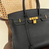 Hermes Handbag Hermes Birkin 35 Black Veau Togo Leather Gold Plated 2021 Z - Redeluxe