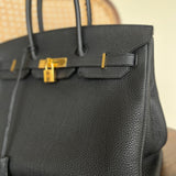 Hermes Handbag Hermes Birkin 35 Black Veau Togo Leather Gold Plated 2021 Z - Redeluxe