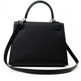 Hermes Handbag Hermes Kelly 25 Black Veau Epsom Leather Palladium Plated 2021 Z - Redeluxe