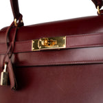 Hermes Handbag Hermes Kelly 28 Box Calfskin Rouge H Goldplated T Stamp - Redeluxe