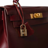 Hermes Handbag Hermes Kelly 28 Box Calfskin Rouge H Goldplated T Stamp - Redeluxe