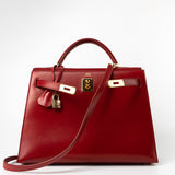 Hermes Handbag Hermes Kelly 32 Rouge Vif Veau Box Calfskin Leather Gold Plated Hardware 1998 B Stamp - Redeluxe