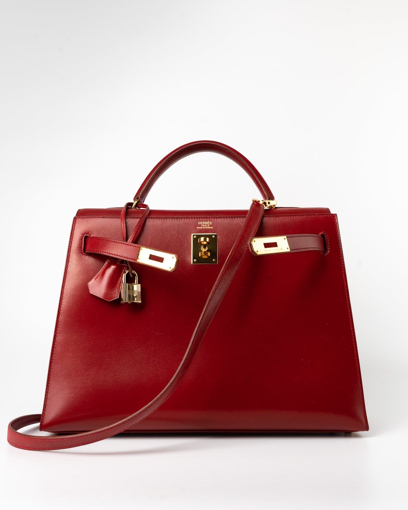 Hermes Handbag Hermes Kelly 32 Rouge Vif Veau Box Calfskin Leather Gold Plated Hardware 1998 B Stamp - Redeluxe