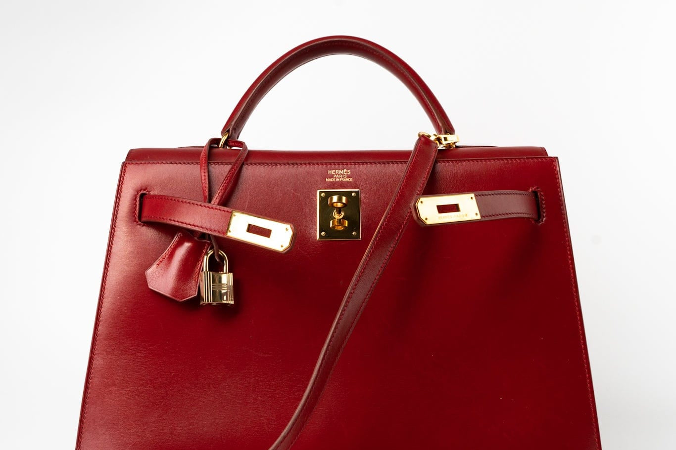 Hermes Handbag Hermes Kelly 32 Rouge Vif Veau Box Calfskin Leather Gold Plated Hardware 1998 B Stamp - Redeluxe