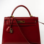 Hermes Handbag Hermes Kelly 32 Rouge Vif Veau Box Calfskin Leather Gold Plated Hardware 1998 B Stamp - Redeluxe