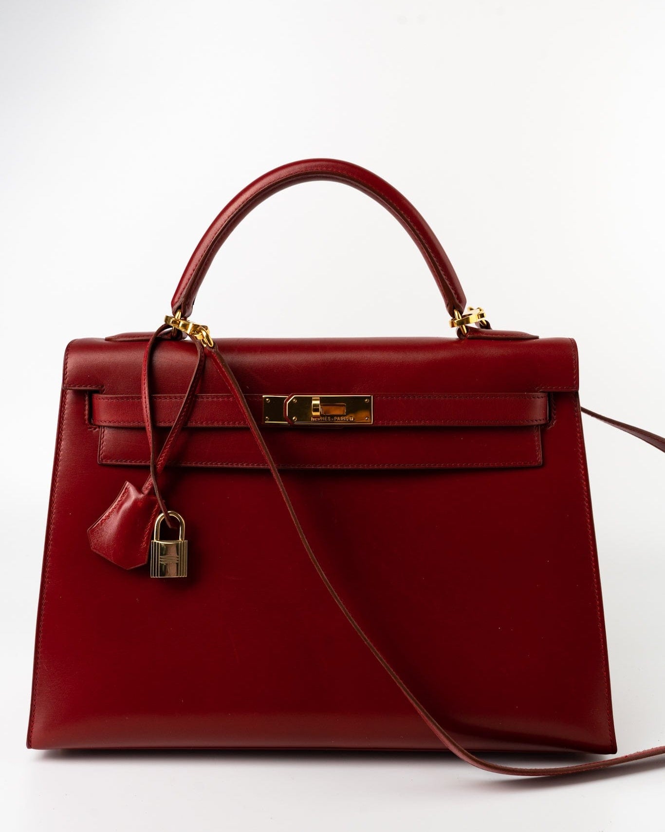 Hermes Handbag Hermes Kelly 32 Rouge Vif Veau Box Calfskin Leather Gold Plated Hardware 1998 B Stamp - Redeluxe