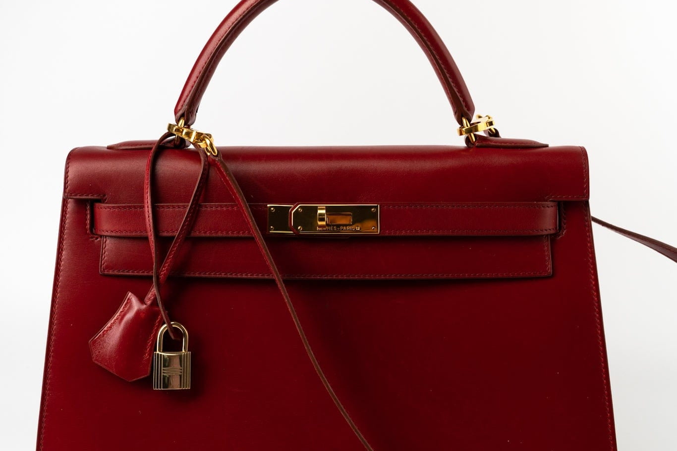 Hermes Handbag Hermes Kelly 32 Rouge Vif Veau Box Calfskin Leather Gold Plated Hardware 1998 B Stamp - Redeluxe