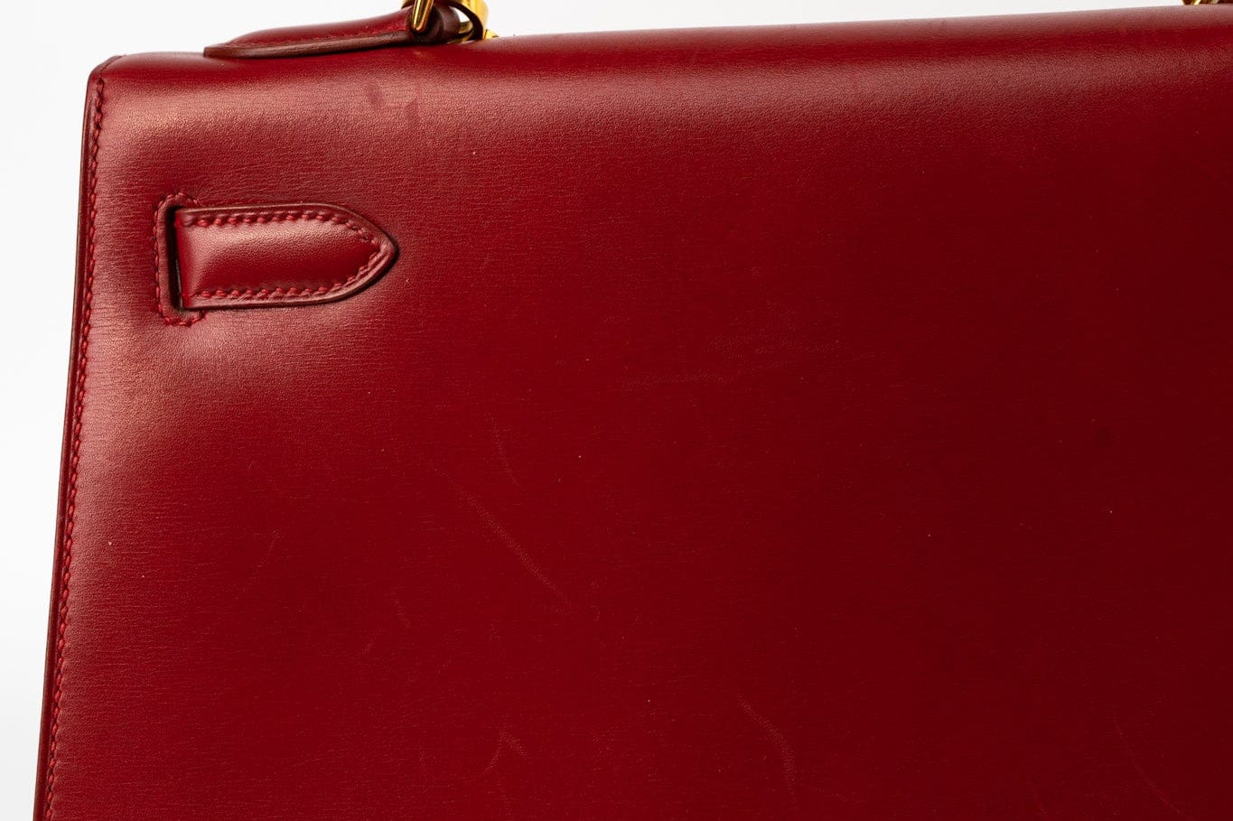 Hermes Handbag Hermes Kelly 32 Rouge Vif Veau Box Calfskin Leather Gold Plated Hardware 1998 B Stamp - Redeluxe