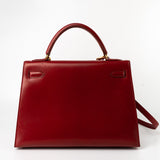 Hermes Handbag Hermes Kelly 32 Rouge Vif Veau Box Calfskin Leather Gold Plated Hardware 1998 B Stamp - Redeluxe