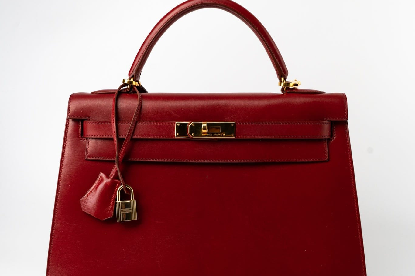 Hermes Handbag Hermes Kelly 32 Rouge Vif Veau Box Calfskin Leather Gold Plated Hardware 1998 B Stamp - Redeluxe