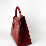 Hermes Handbag Hermes Kelly 32 Rouge Vif Veau Box Calfskin Leather Gold Plated Hardware 1998 B Stamp - Redeluxe