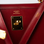 Hermes Handbag Hermes Kelly 32 Rouge Vif Veau Box Calfskin Leather Gold Plated Hardware 1998 B Stamp - Redeluxe