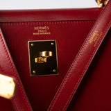 Hermes Handbag Hermes Kelly 32 Rouge Vif Veau Box Calfskin Leather Gold Plated Hardware 1998 B Stamp - Redeluxe