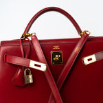 Hermes Handbag Hermes Kelly 32 Rouge Vif Veau Box Calfskin Leather Gold Plated Hardware 1998 B Stamp - Redeluxe