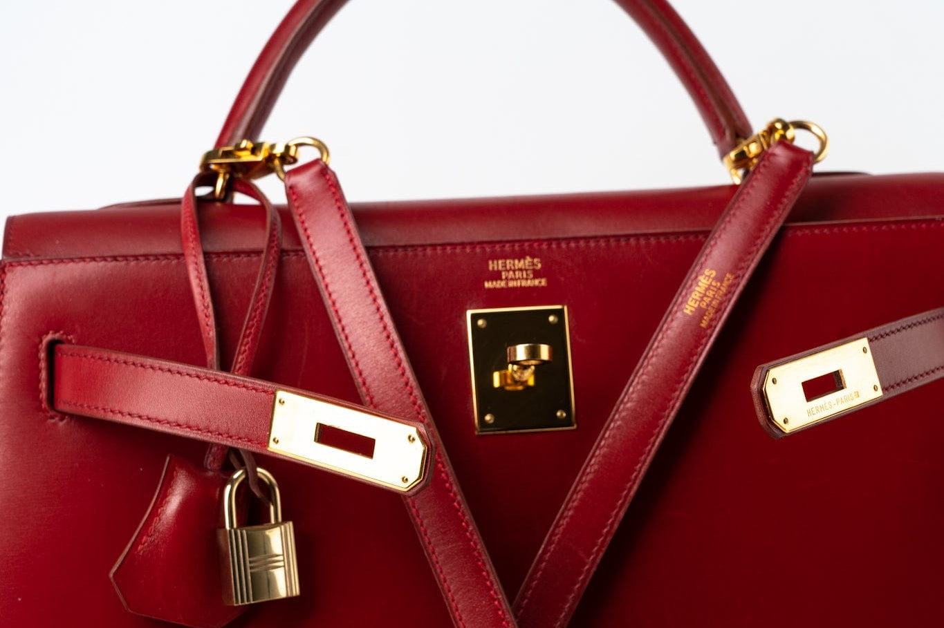 Hermes Handbag Hermes Kelly 32 Rouge Vif Veau Box Calfskin Leather Gold Plated Hardware 1998 B Stamp - Redeluxe