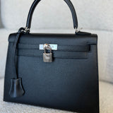 Hermes Handbag Hermes Kelly Sellier 25 Bleu Indigo Veau Epsom Leather Palladium Plated 2020 Y - Redeluxe