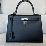 Hermes Handbag Hermes Kelly Sellier 25 Bleu Indigo Veau Epsom Leather Palladium Plated 2020 Y - Redeluxe