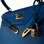 Hermes Handbag Hermes Vintage Kelly 28 Couchvel Blue France Y Stamp - Redeluxe