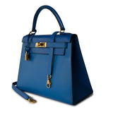 Hermes Handbag Hermes Vintage Kelly 28 Couchvel Blue France Y Stamp - Redeluxe