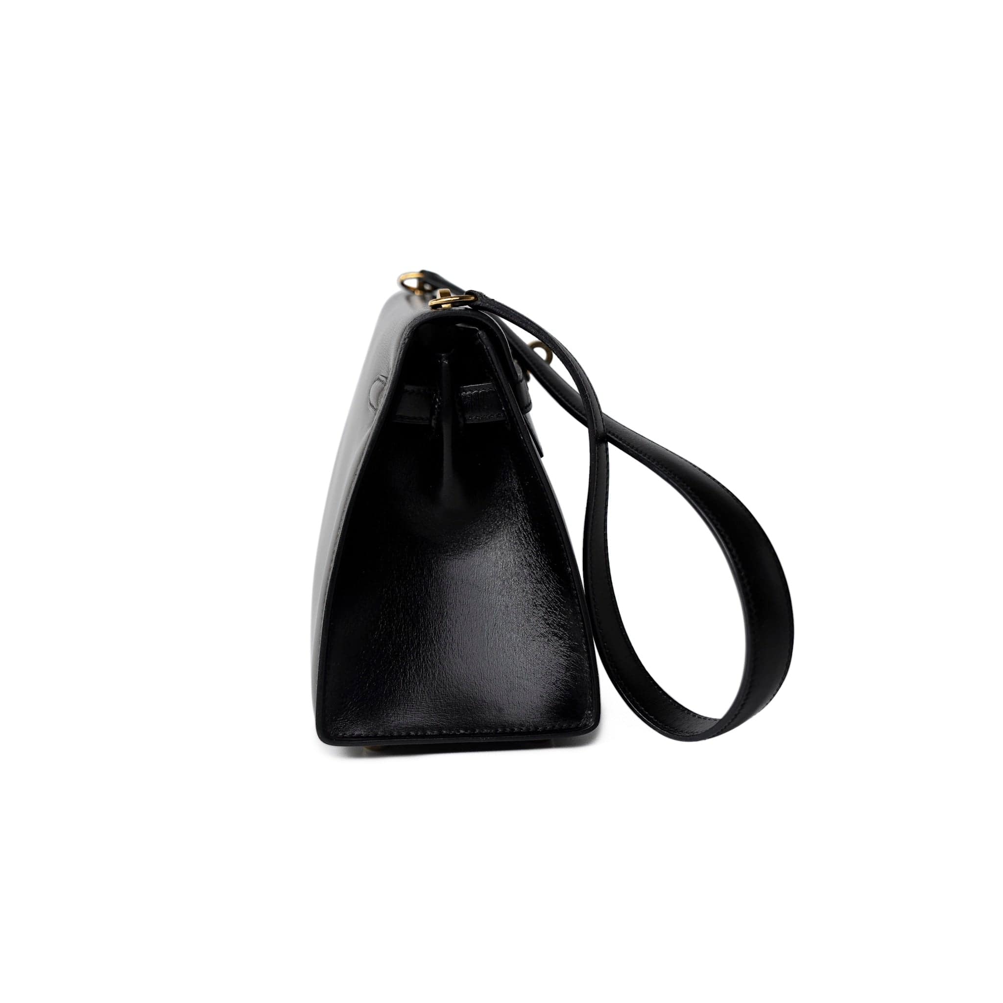 Hermes Handbag Hermes Vintage Mini Kelly Black Box Calfskin Leather Shoulder Bag - Redeluxe