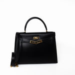 Hermes Handbag Kelly 28 Black Box Calfskin Leather Gold Hardware - Redeluxe