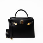 Hermes Handbag Kelly 28 Black Box Calfskin Leather Gold Hardware - Redeluxe