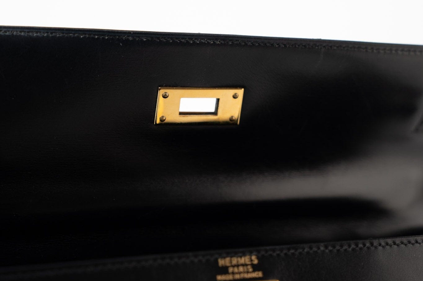 Hermes Handbag Kelly 28 Black Box Calfskin Leather Gold Hardware - Redeluxe